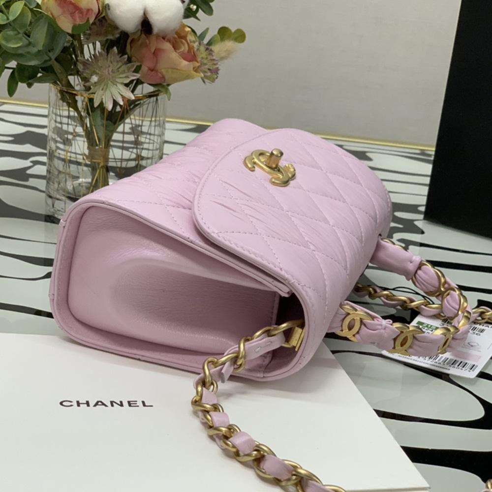 [CHANEL]★New MINI TOP HANDLE Handbag★Pink Chanel Dark Pink Lambskin Rectangular Mini Flap Bag Top