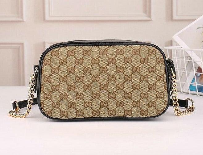 Gucci GG Marmont Small Diagonal Matelasse Bag Original GG Canvas Beige/Ebony