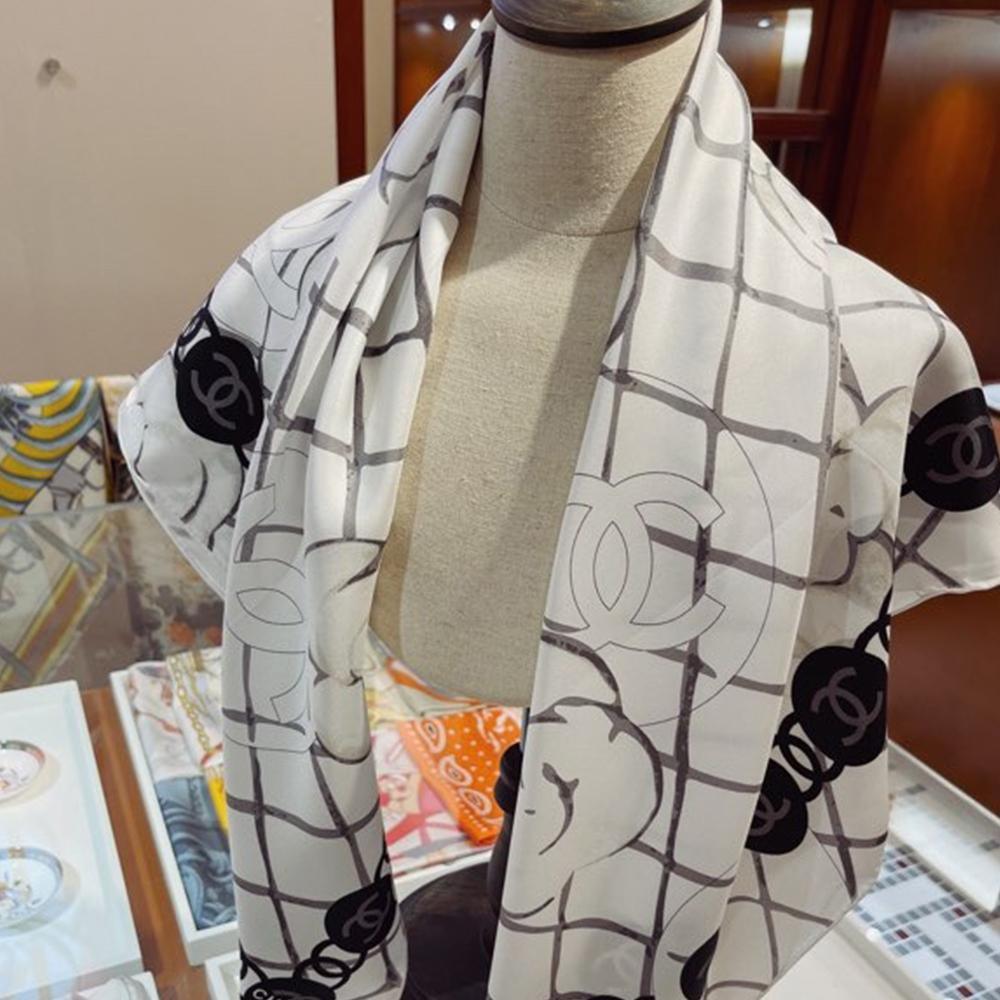 CHANELスカーフ シャネル CHANEL スカーフ ココマーク チェーン柄 シルク ピンク
