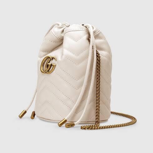 Gucci GG Marmont mini bucket Bag White Leather - Main Image