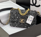 Chanel 19 small black and white orea tweed