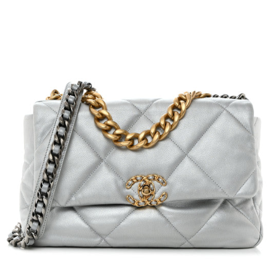 CHANEL 19 Large Flap Bag Silver