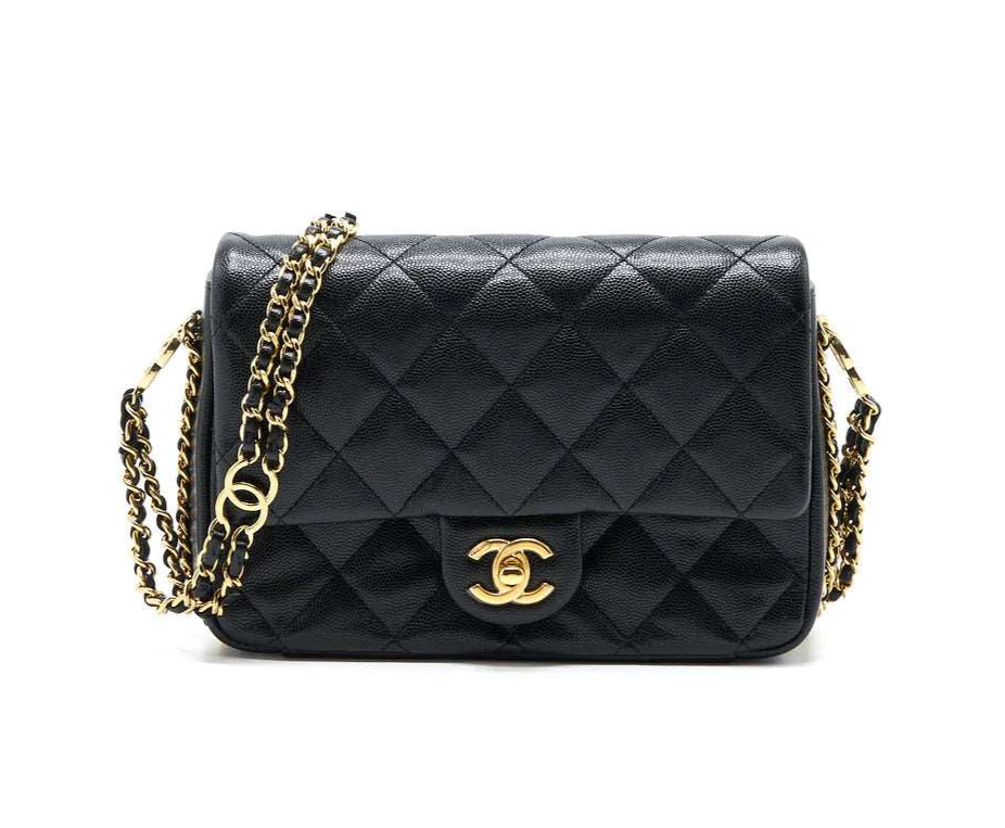 CHANEL 23C MINI FLAP BAG CHAIN GRAINED CALFSKIN BLACK