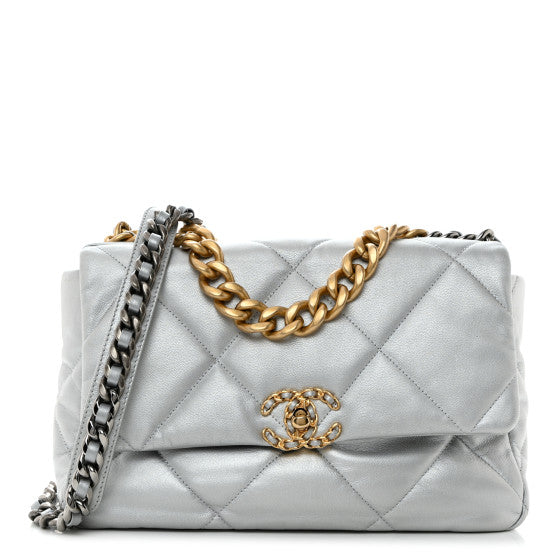 CHANEL 19 Large Flap Bag Silver