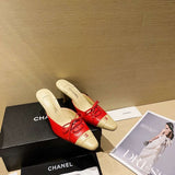 CHANEL CC LOGO MULES SHOES SLIDES 40 1/2