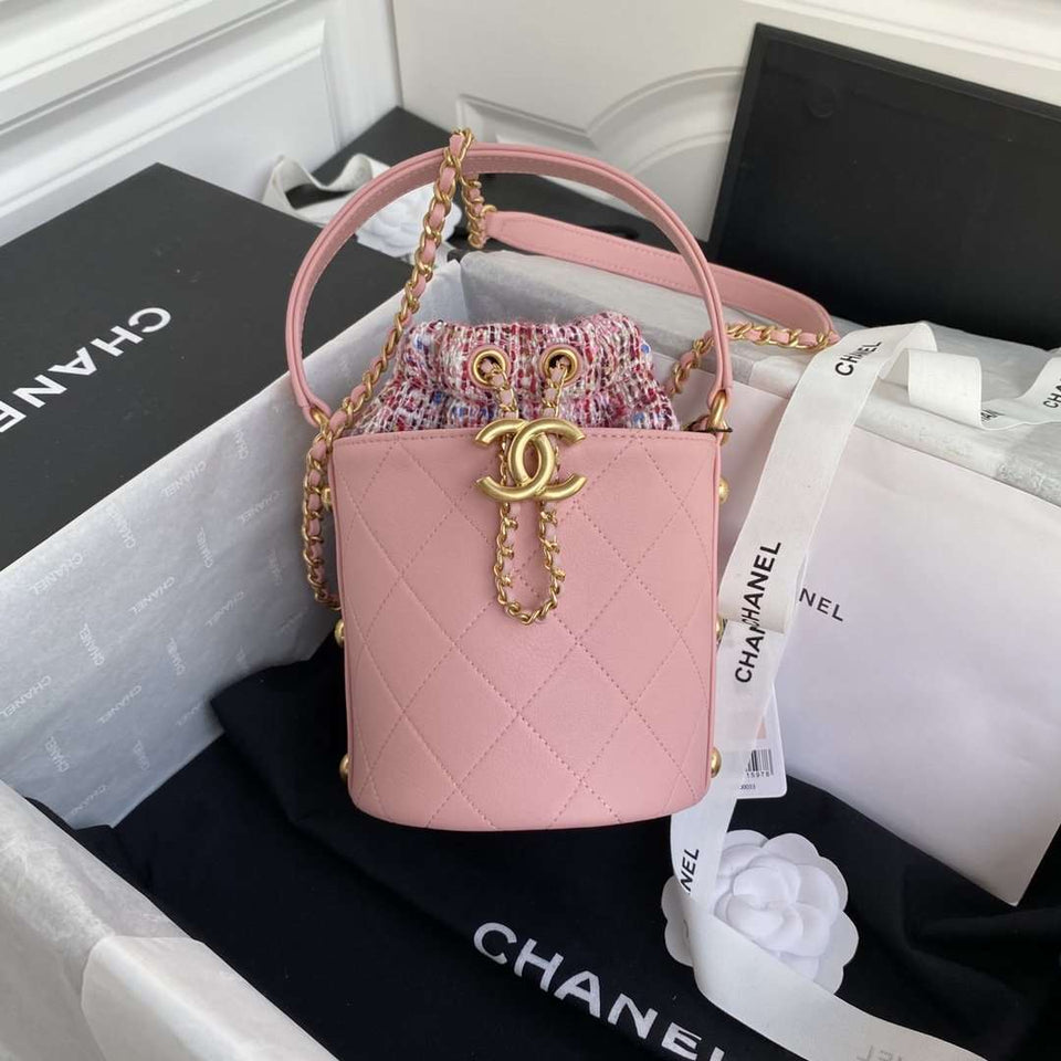 Chanel 2020 Tweed Soul Bucket Bag Pink