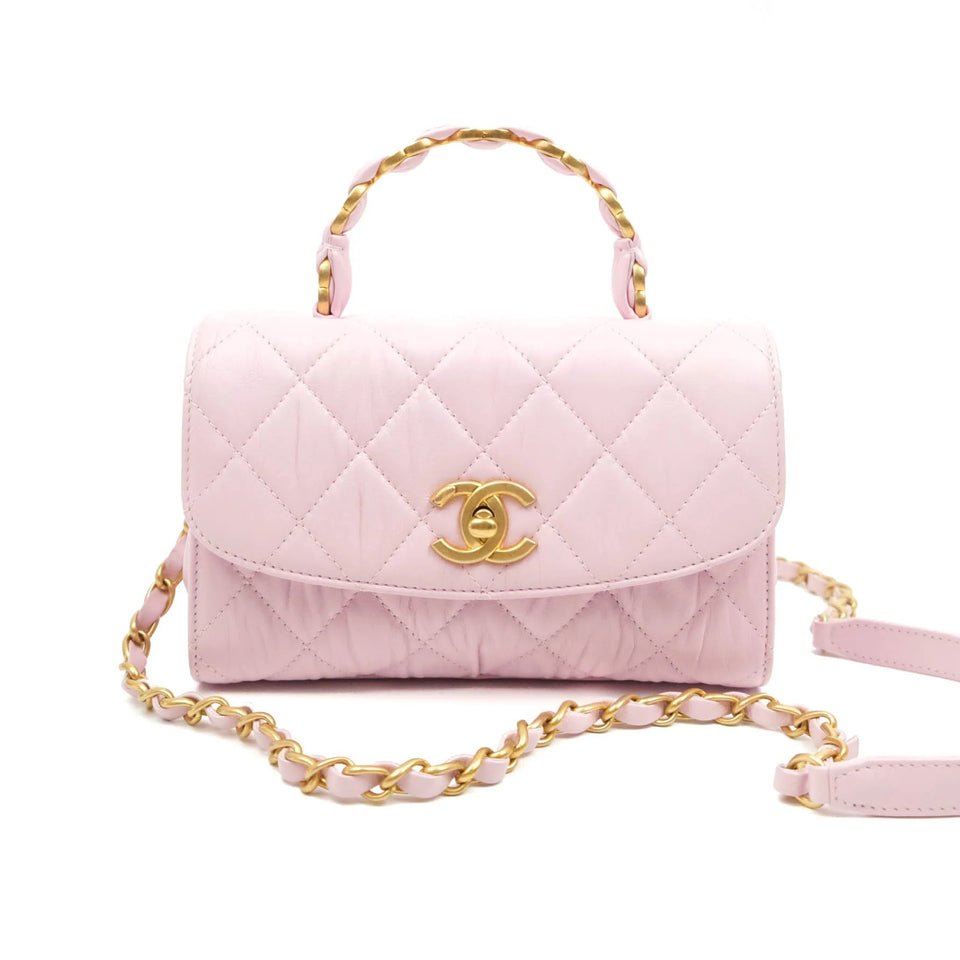 Chanel Mini Flap Bag Pink with too handle