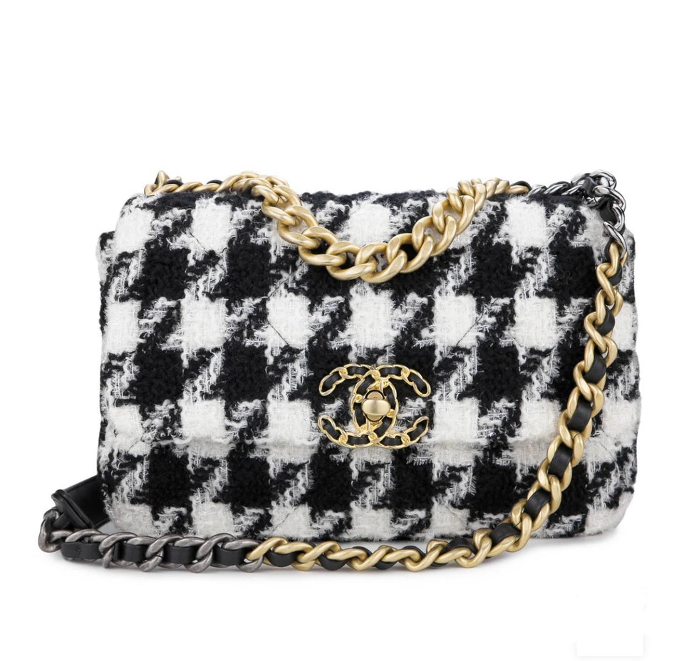 Chanel 19 Black and white wool tweed small Flap Bag