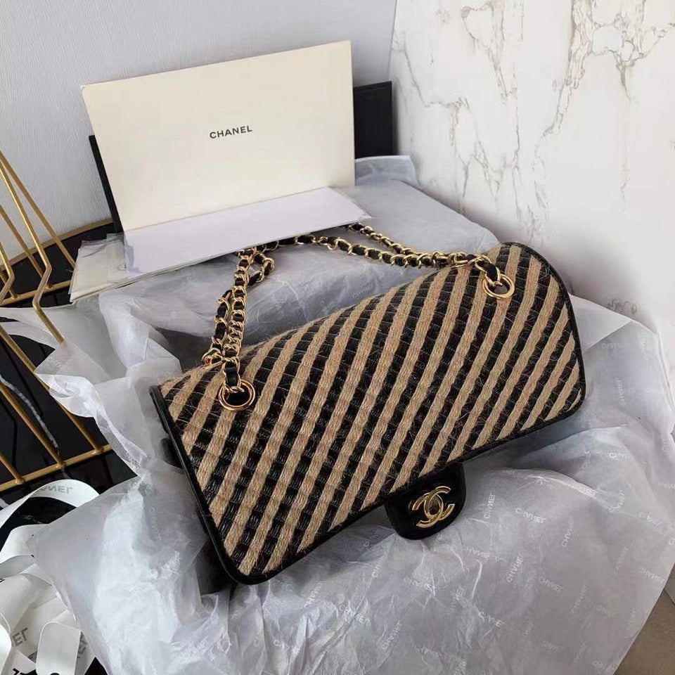 Chanel Raffia Jute striped Medium Bag