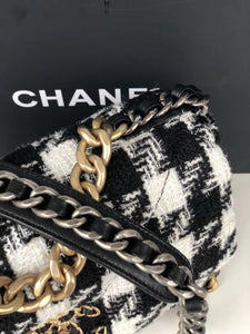 Chanel 19 Black and white wool tweed small Flap Bag