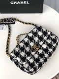 Chanel 19 Black and white wool tweed small Flap Bag