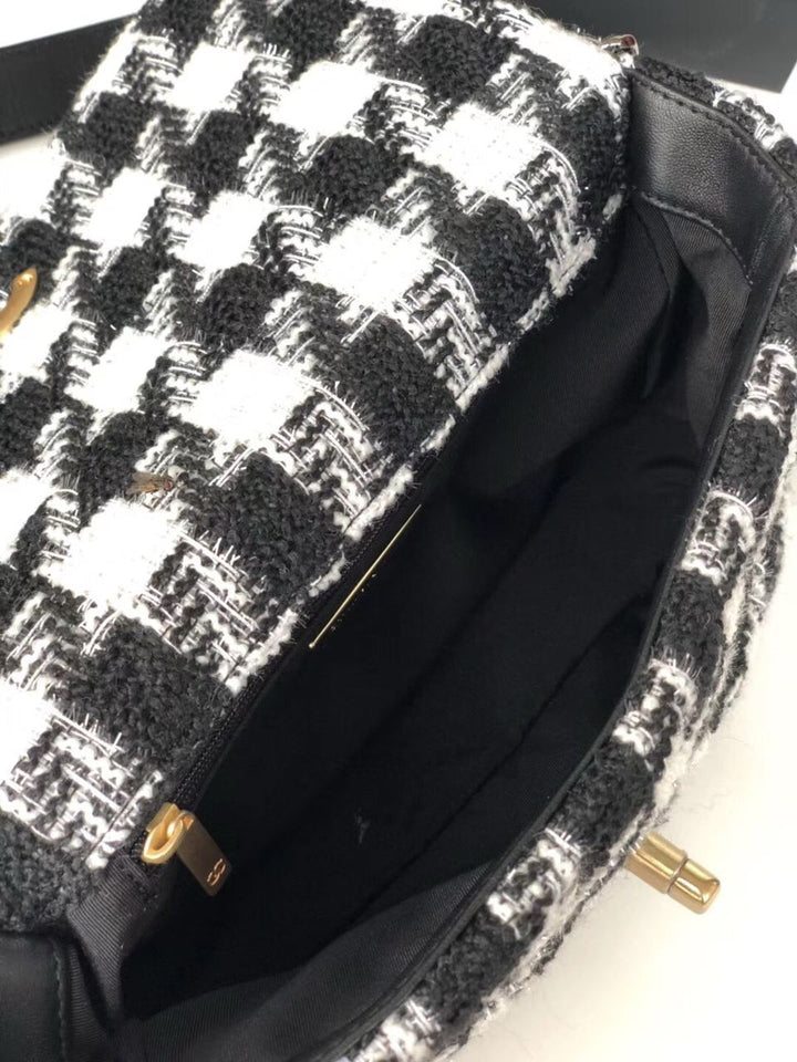 Chanel 19 Black and white wool tweed small Flap Bag