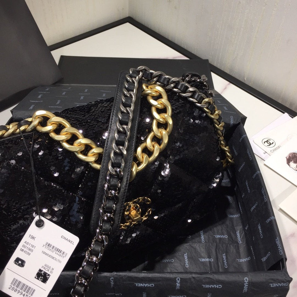 Chanel sequin 19 Flap Bag Black