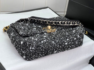 Chanel 19 small black and white orea tweed