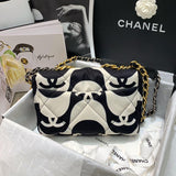 Chanel 19 Leather printed Flap Bag medium black ecru