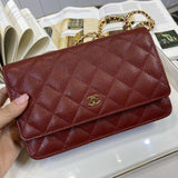 chanel Classic Wallet on chain Burgundy caviar