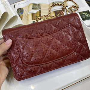 chanel Classic Wallet on chain Burgundy caviar