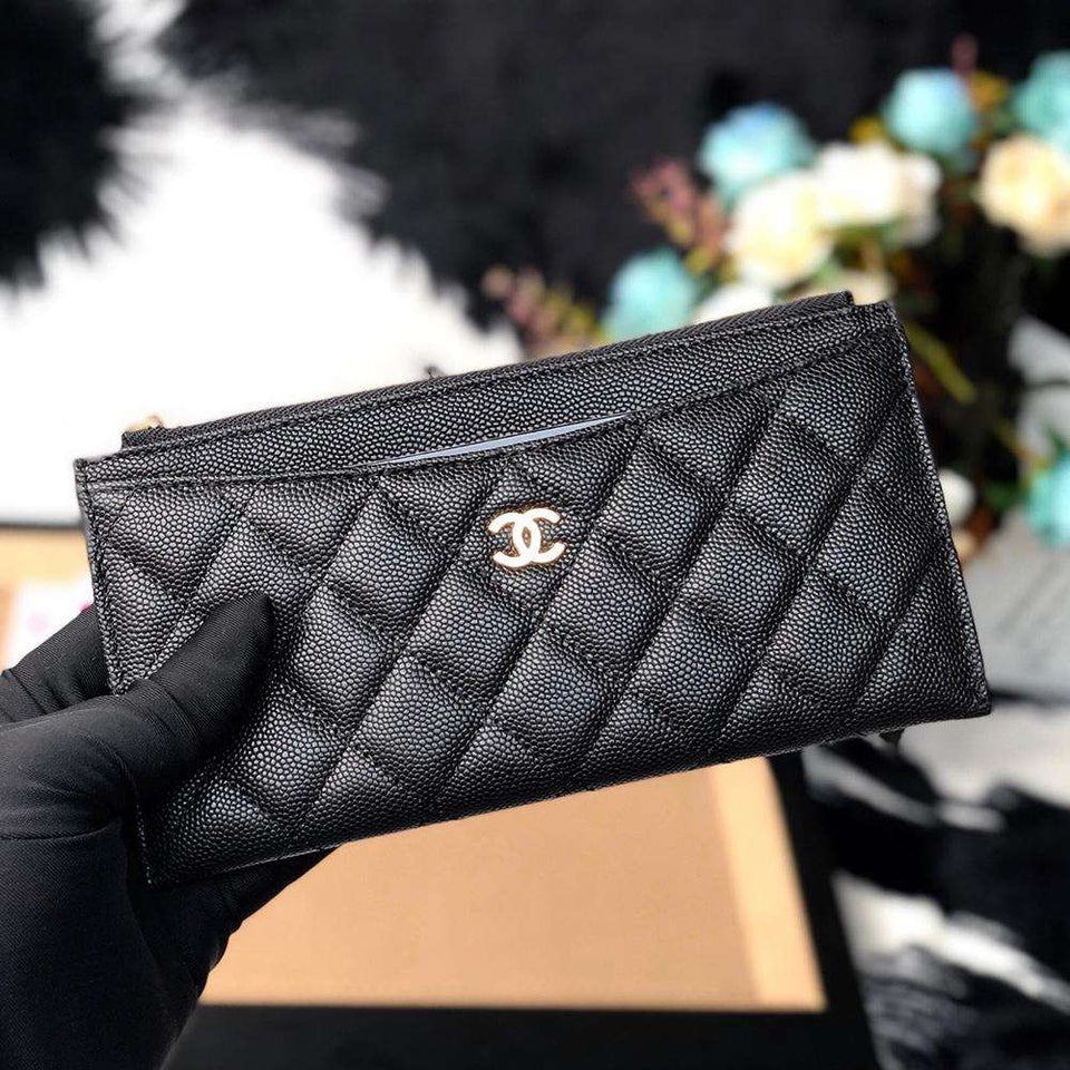 Chanel caviar quilted Classic zip pouch