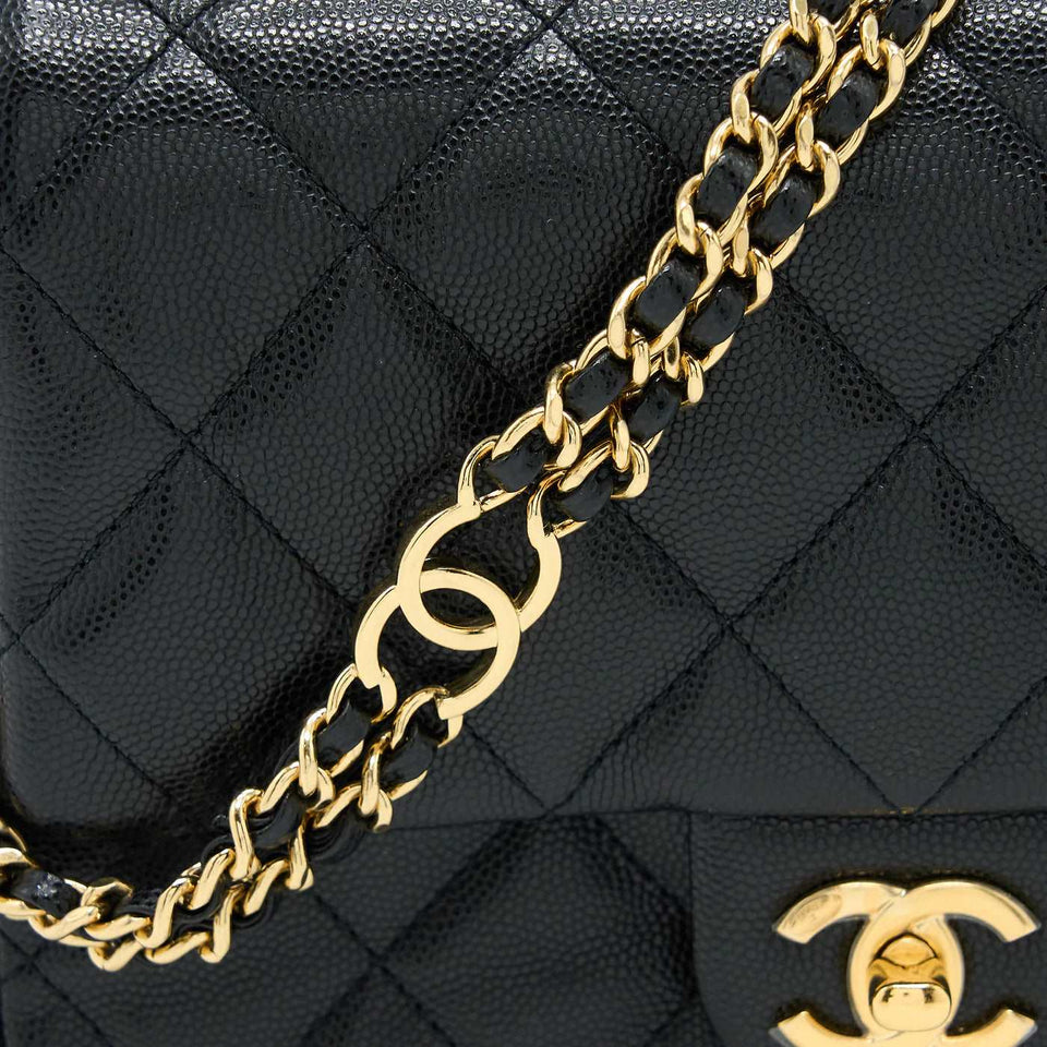 CHANEL 23C MINI FLAP BAG WITH CC LOGO CHAIN GRAINED CALFSKIN BLACK