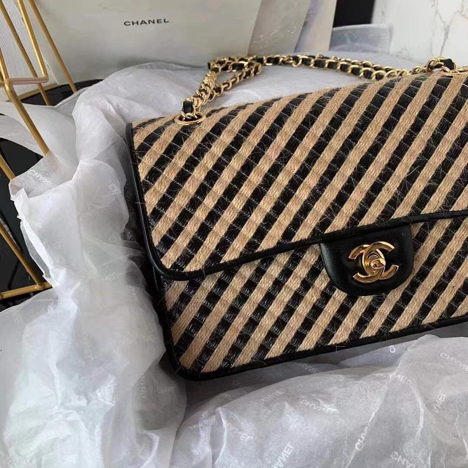 Chanel Raffia Jute striped Medium Bag