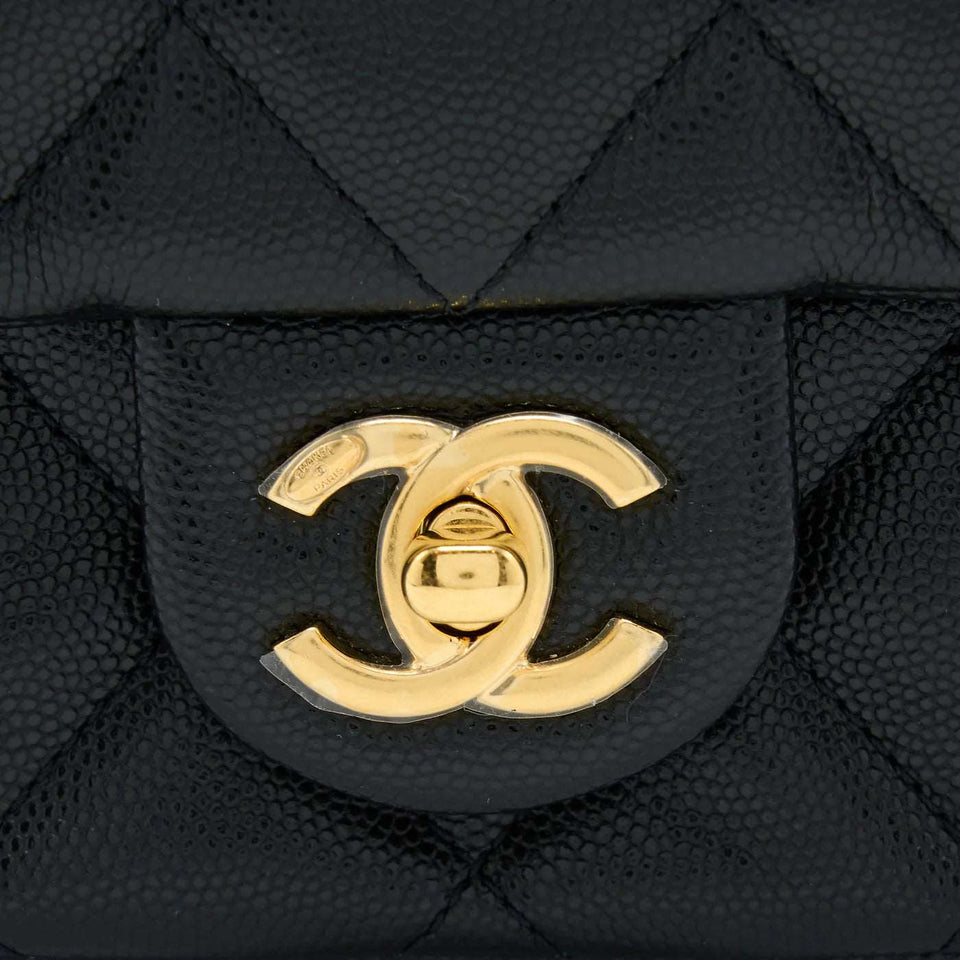 CHANEL 23C MINI FLAP BAG WITH CC LOGO CHAIN GRAINED CALFSKIN BLACK