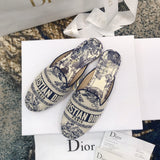 Dior Off Embroidered Cotton Flat Mules With Toile de Jouy Motif