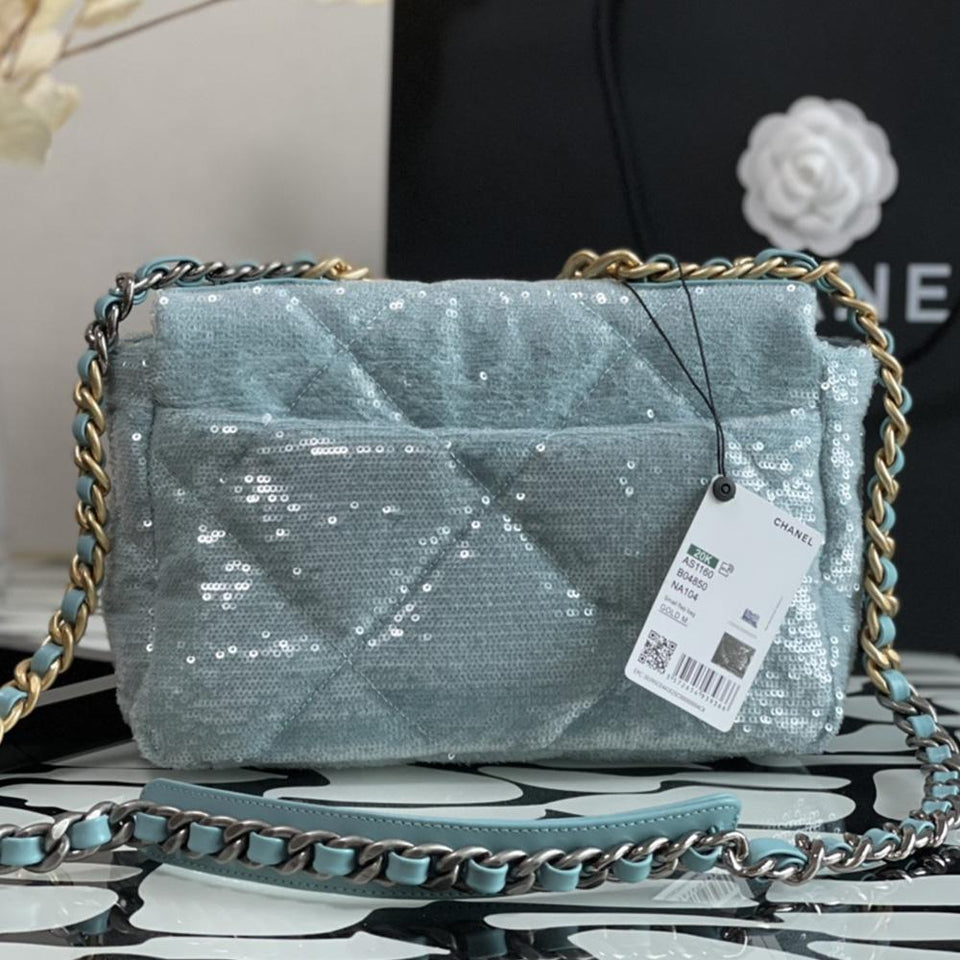 SASOM  bags Chanel 19 Handbag Denim Quilted Medium Flap Blue
