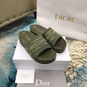 DIOR Dway Embroidered Denim Wedge Sandals