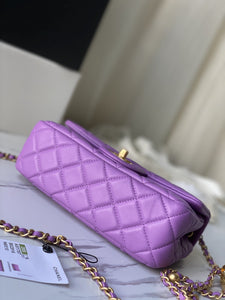 Flap Bag Lambskin Quilted Mini Rectangular Flap Purple