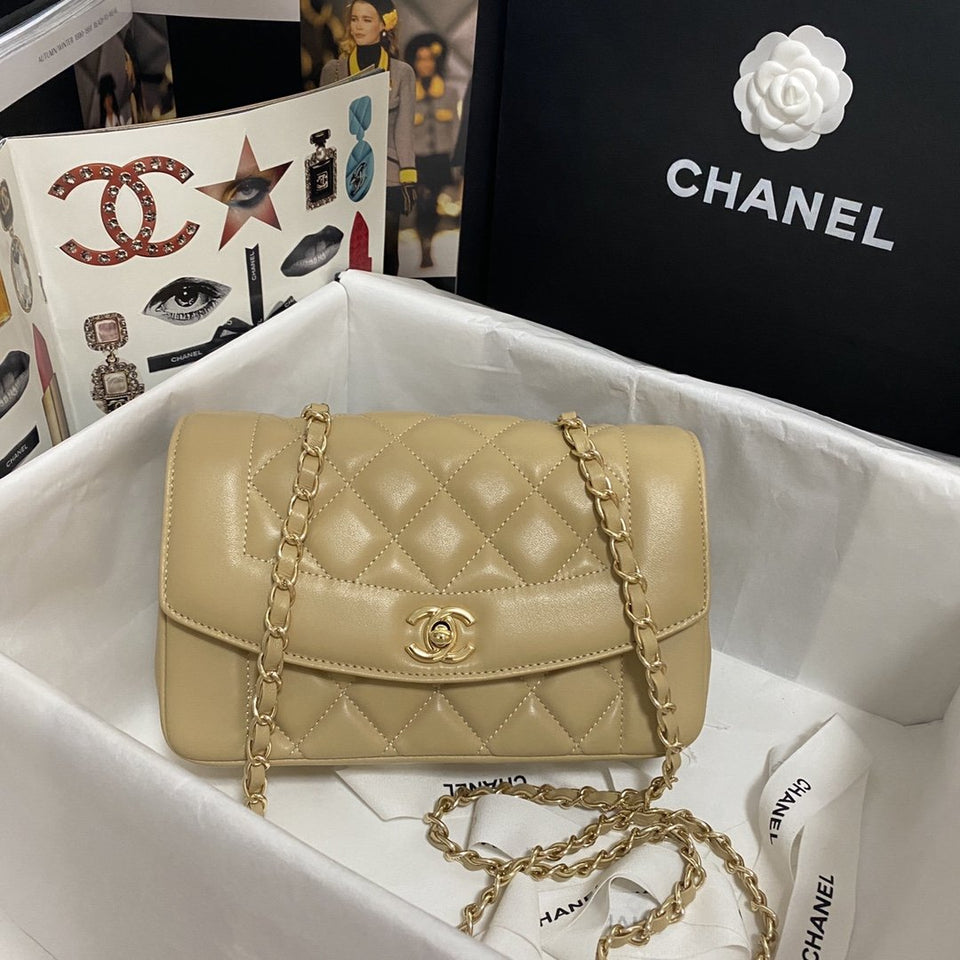Chanel Quilted Gold Beige Flap Bag