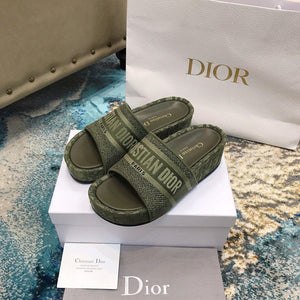 DIOR Dway Embroidered Denim Wedge Sandals