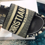 DIOR Dway Embroidered Denim Wedge Sandals