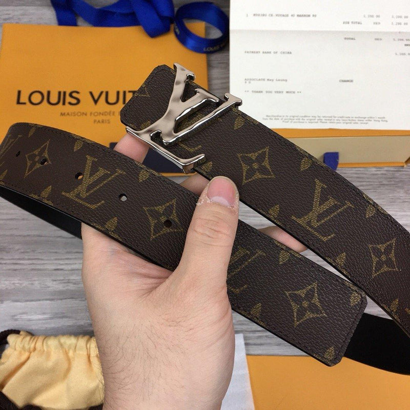 Louis Vuitton Gold Buckle Monogram Belt Genuine Leather Dark Brown