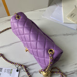 Flap Bag Lambskin Quilted Mini Rectangular Flap Purple