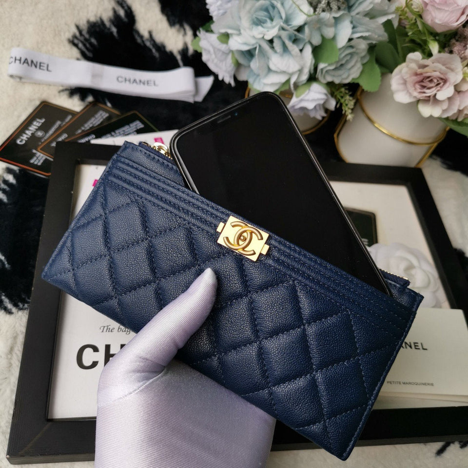 Chanel Blue Quilted Caviar Leather Classic Zipped Coin Purse
