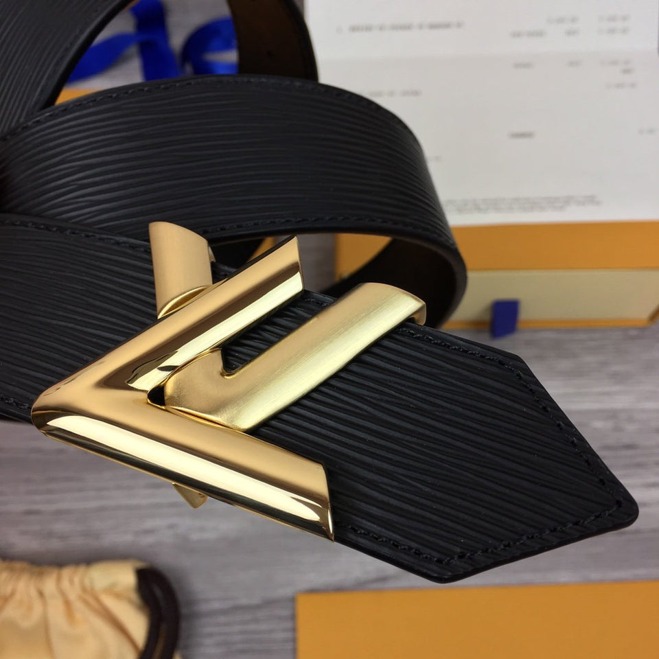 Louis Vuitton lv epi leather belt black gold