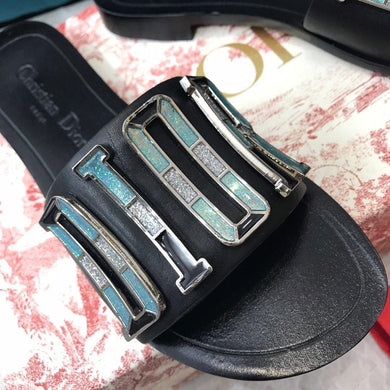 Dior Black Leather Diorevolution Flat Slides 