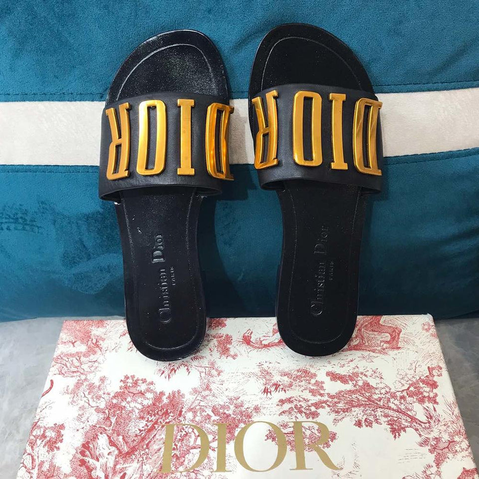 Dior revolution Flat Slides Black and Gold