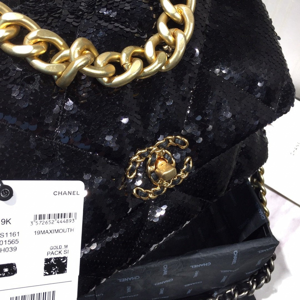 Chanel sequin 19 Flap Bag Black