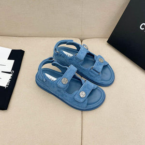 Chanel Dad Sandals Blue Velvet