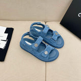 Chanel Dad Sandals Blue Velvet