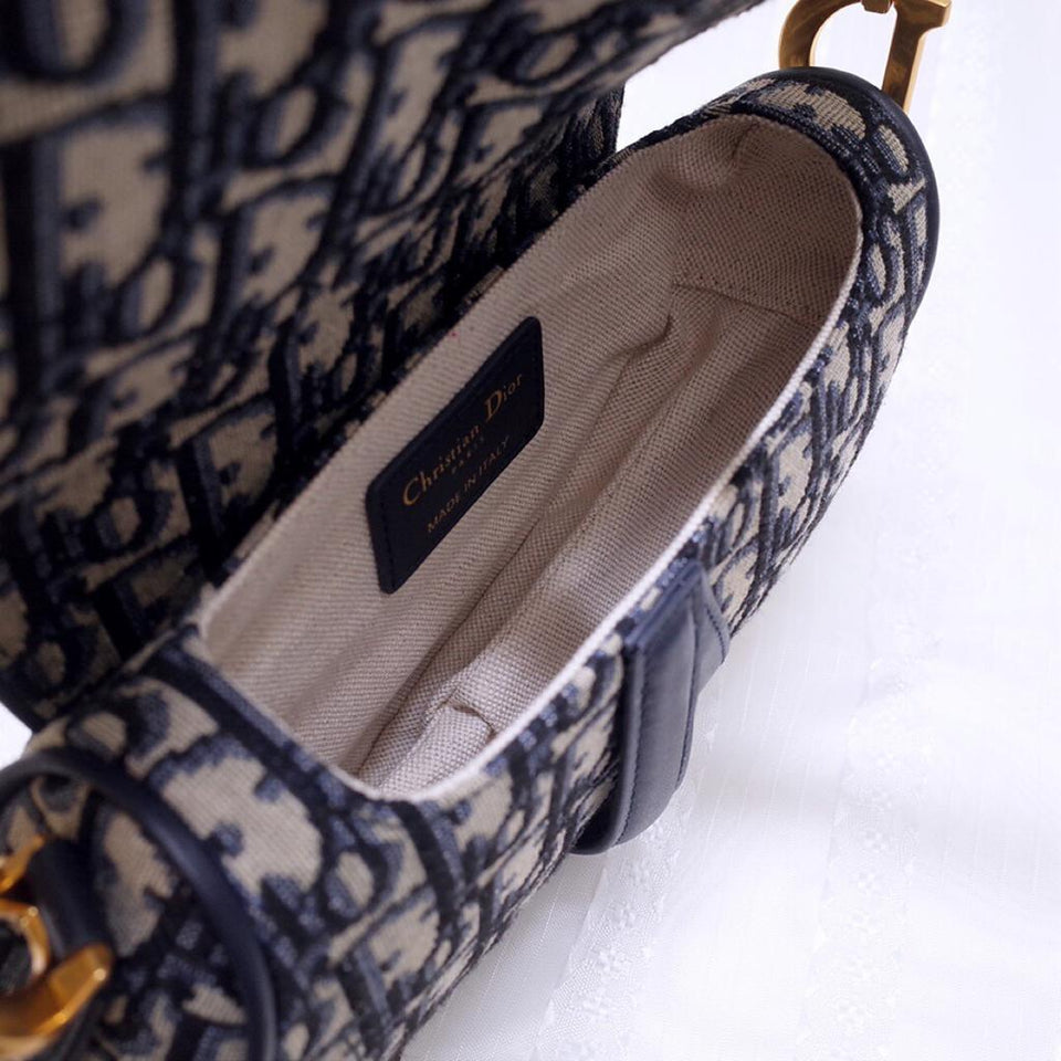 Dior Mini Saddle Bag Blue Oblique Jacquard