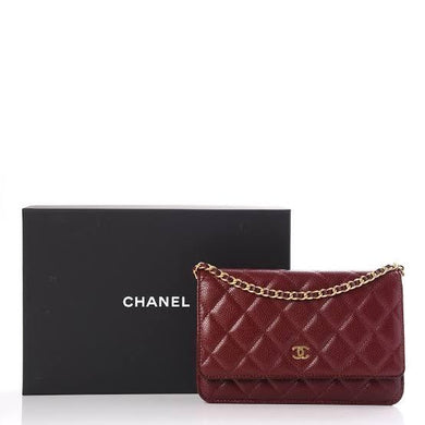 chanel Classic Wallet on chain Burgundy caviar