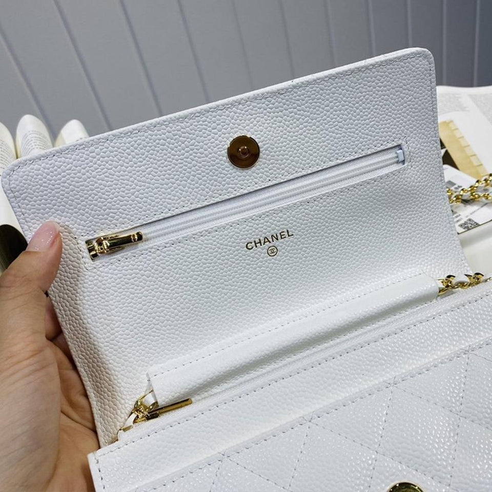 Chanel Caviar Wallet on chain Woc White